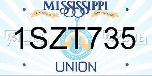 1SZT735 Mississippi License Plate