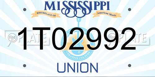 1T02992 Mississippi License Plate