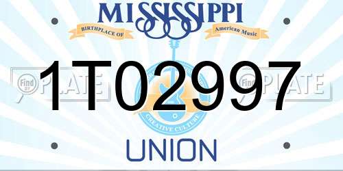 1T02997 Mississippi License Plate
