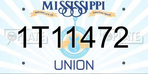 1T11472 Mississippi License Plate