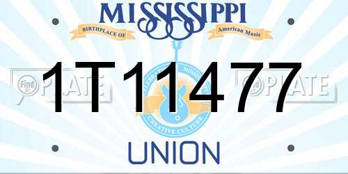 1T11477 Mississippi License Plate