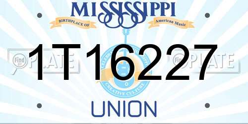 1T16227 Mississippi License Plate