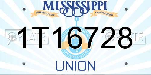 1T16728 Mississippi License Plate