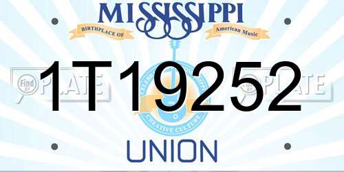 1T19252 Mississippi License Plate