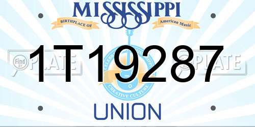 1T19287 Mississippi License Plate