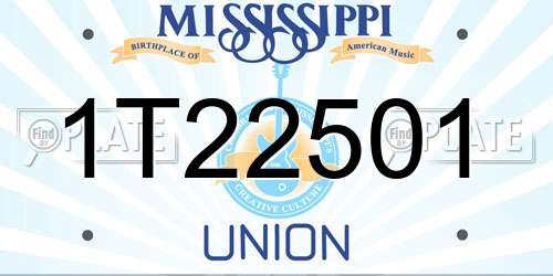1T22501 Mississippi License Plate