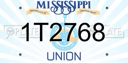 1T2768 Mississippi License Plate