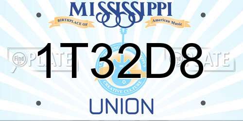 1T32D8 Mississippi License Plate