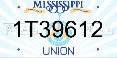1T39612 Mississippi License Plate