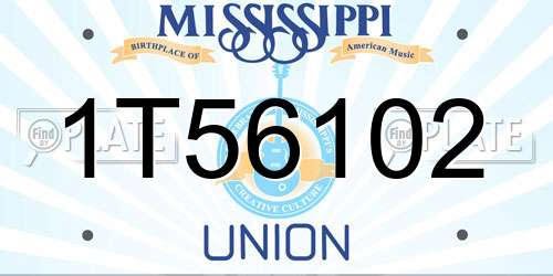 1T56102 Mississippi License Plate