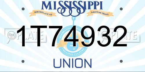 1T74932 Mississippi License Plate