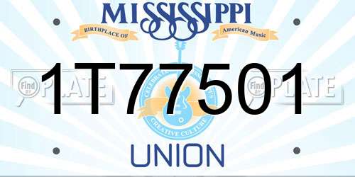 1T77501 Mississippi License Plate