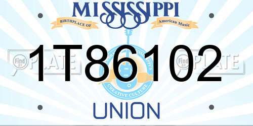 1T86102 Mississippi License Plate