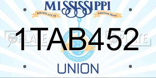 1TAB452 Mississippi License Plate