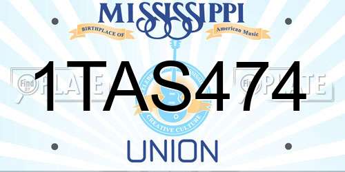 1TAS474 Mississippi License Plate