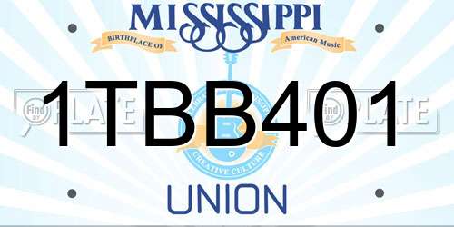 1TBB401 Mississippi License Plate