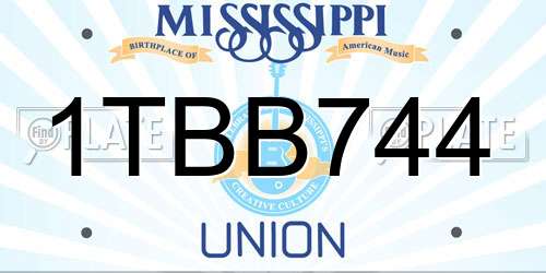 1TBB744 Mississippi License Plate