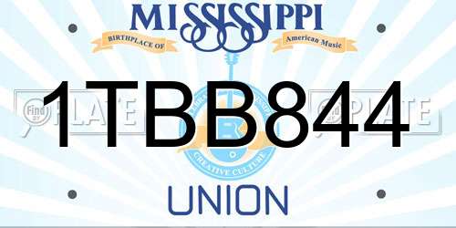 1TBB844 Mississippi License Plate