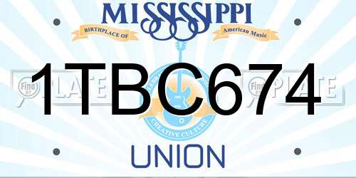 1TBC674 Mississippi License Plate