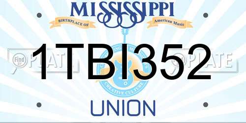 1TBI352 Mississippi License Plate