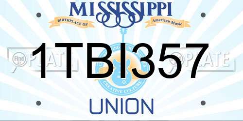 1TBI357 Mississippi License Plate