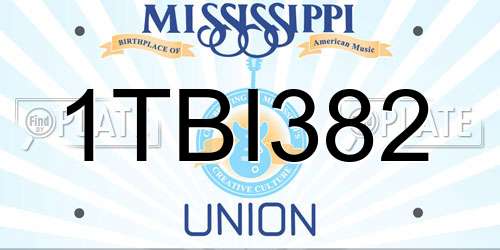 1TBI382 Mississippi License Plate