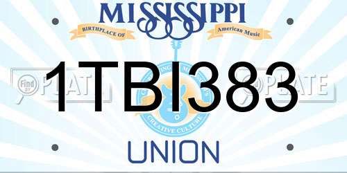 1TBI383 Mississippi License Plate