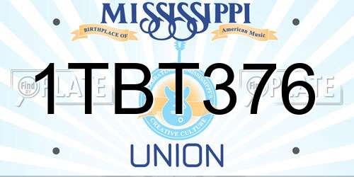 1TBT376 Mississippi License Plate