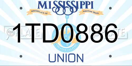 1TD0886 Mississippi License Plate