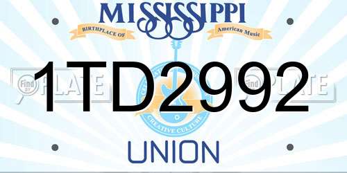 1TD2992 Mississippi License Plate