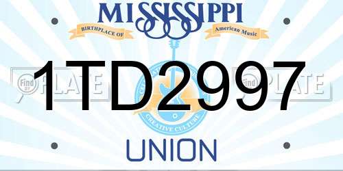 1TD2997 Mississippi License Plate