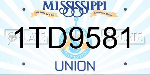 1TD9581 Mississippi License Plate