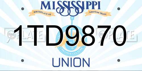 1TD9870 Mississippi License Plate