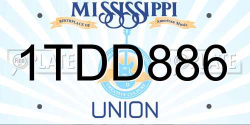 1TDD886 Mississippi License Plate