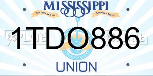 1TDO886 Mississippi License Plate