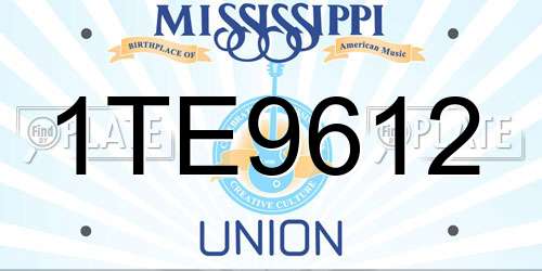 1TE9612 Mississippi License Plate
