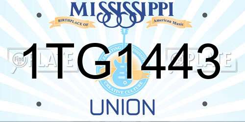 1TG1443 Mississippi License Plate