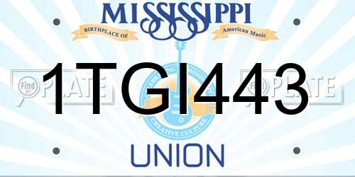 1TGI443 Mississippi License Plate