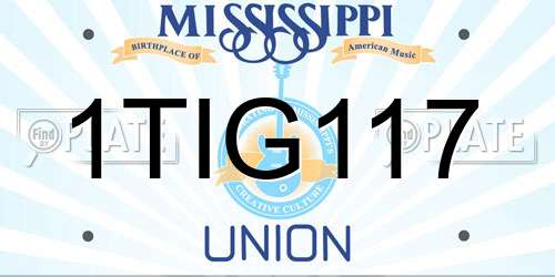 1TIG117 Mississippi License Plate