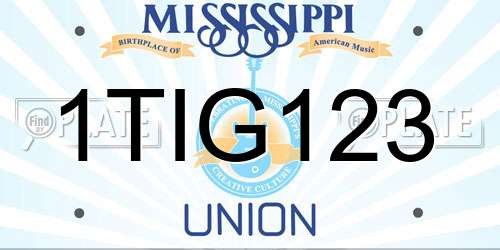 1TIG123 Mississippi License Plate
