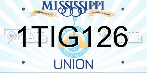 1TIG126 Mississippi License Plate