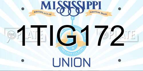 1TIG172 Mississippi License Plate