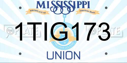 1TIG173 Mississippi License Plate