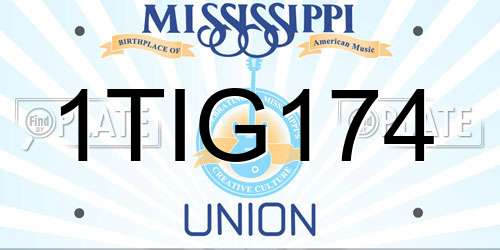1TIG174 Mississippi License Plate