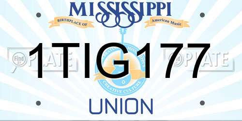 1TIG177 Mississippi License Plate