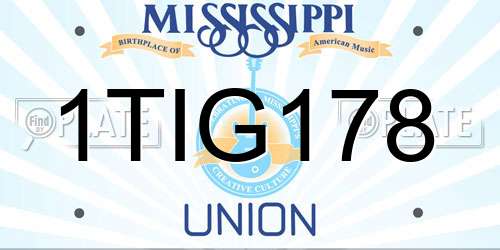1TIG178 Mississippi License Plate