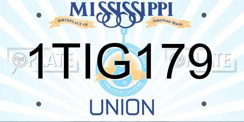 1TIG179 Mississippi License Plate