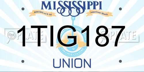 1TIG187 Mississippi License Plate