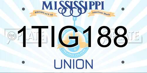 1TIG188 Mississippi License Plate