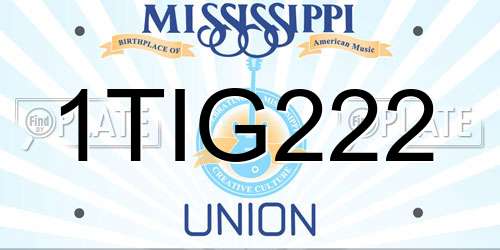 1TIG222 Mississippi License Plate